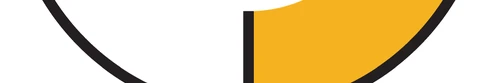 Stylized graphic with a black curve on the left and a semicircular yellow shape bordered in black on the right on white background