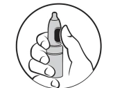 Una mano impugna verticalmente un dispositivo medico cilindrico con un dito appoggiato sulla parte superiore all'interno di un cerchio nero