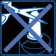 Blue icon on a dark background showing a pair of scissors over a medicine vial with a large cross indicating prohibition of cutting