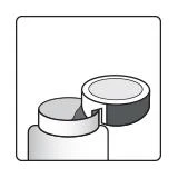 A cylindrical plastic cap is removed from a white vial to reveal the