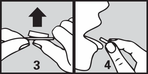 Two-stage drawing showing hands lifting a cap with an arrow indicating upward motion