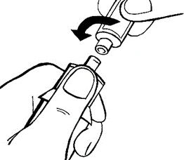 Two hands rotating a cylindrical medical device to lock the upper part into an underlying component using a curved motion