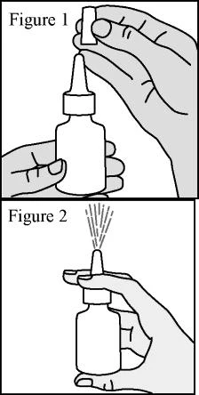Two-panel diagram showing how to remove the cap from a vial and how to press the