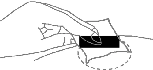 A hand pinching the skin between thumb and index finger to lift a fold of tissue above a
