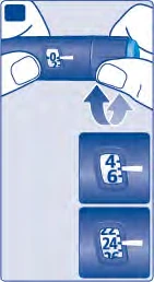 Due mani tengono un dispositivo medico blu con un display che mostra la sequenza numerica da 0 a 4, 6 e infine 24 unità