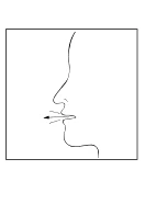 Disegno lineare del profilo di un volto umano con un inalatore o spray inserito all'interno della bocca aperta