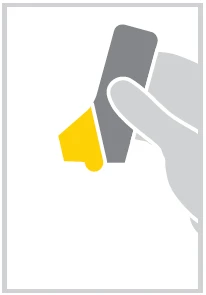 Una mano estilizada en gris claro sostiene un objeto rectangular gris con un