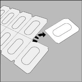 Diagramma che mostra come separare una singola compressa da un blister di medicinali tramite una linea tratteggiata di pre-taglio