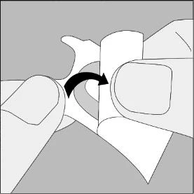 Disegno stilizzato che mostra una freccia nera curva che indica il movimento di rotazione di un tappo o di un dispositivo tra due mani