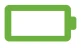 Green icon of a fully charged battery with thick outline and white interior on neutral background