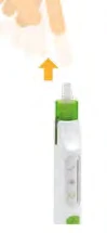Illustration of a white injection pen with green details and an orange arrow pointing toward the