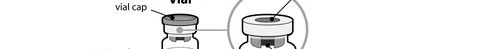 Medical diagram showing a vial with the cap labeled vial cap and a magnified view of the top portion of the vial