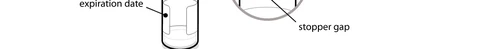 Technical diagram of a vial with indications on expiration date and the space between the cap and the liquid labeled stopper gap