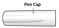 Diagramma di una penna medica bianca con una linea che indica il cappuccio superiore denominato Pen Cap