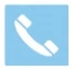 White icon of a tilted telephone handset on a light blue square background