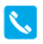 Icona bianca di una cornetta telefonica inclinata su uno sfondo quadrato azzurro con angoli arrotondati