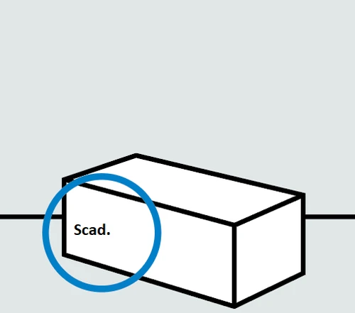Disegno schematico di una scatola bianca rettangolare con la scritta Scad. cerchiata da un contorno blu su sfondo grigio chiaro
