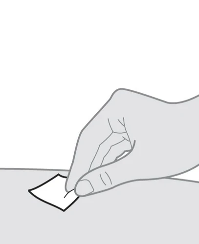 Una mano stilizzata in grigio afferra e solleva l'angolo di un foglio bianco rettangolare appoggiato su una superficie piana
