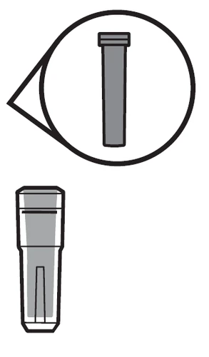 Disegno tecnico di un contenitore cilindrico grigio con un ingrandimento circolare che mostra il dettaglio del tappo superiore