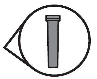 Disegno stilizzato di una fiala cilindrica grigia con tappo piatto racchiusa all'interno di un cerchio con una linea di ingrandimento a sinistra
