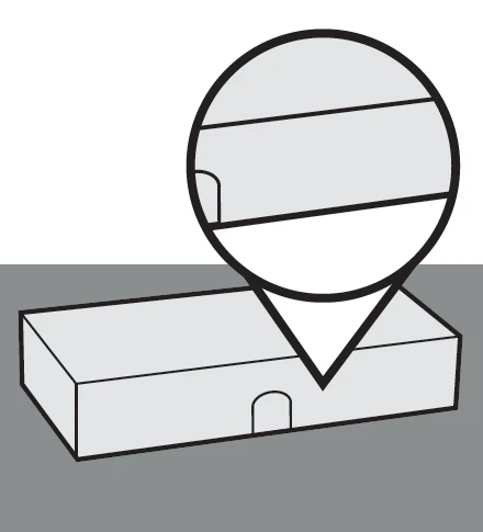 Schematic drawing of a rectangular box with a circular magnification showing a detailed view of the container's upper part