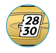 Circular illustration showing a detail of a medical device with numbers 28 and 30 printed in black on a white background