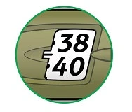 Circular diagram showing a digital display with numbers 38 and 40 on a light background at