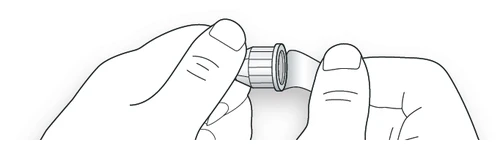 Two hands holding and rotating a small cylindrical container with a ribbed section to open or close it