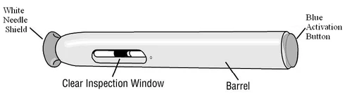 Белое цилиндрическое медицинское устройство с защитным колпачком иглы