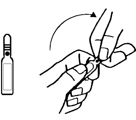 Black and white drawing showing two hands rotating a cap or cylindrical component, indicated by a curved arrow pointing to the right