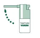 Техническая схема флакона-спрея Tantum Verde со штриховой стрелкой, указывающей направление наклона