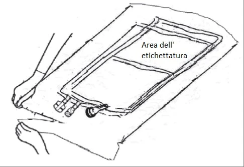 Technical drawing of a rectangular container with the text Area dell