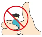 Illustration of a hand holding a medicine vial with a red prohibition symbol overlaid to indicate its