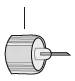 Black and white technical drawing of a cylindrical cap with lateral grooves and a thin needle protruding from the center to the right
