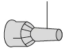 Schematic black and white drawing of a cylindrical medical device with a thin vertical line protruding from the top