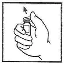 Una mano tiene verticalmente un piccolo flaconcino di vetro con un'etichetta mentre una freccia indica la direzione verso l'alto