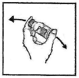 Disegno schematico di una mano che tiene un contenitore con due frecce nere che indicano movimenti opposti verso l'esterno