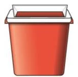 Contenitore per rifiuti biologici di colore rosso con coperchio trasparente e base larga per lo smaltimento sicuro di materiali infetti