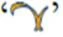 Stylized yellow and brown symbol resembling a Y-shape or a stylized human figure on a white background