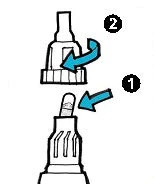 Diagramma con frecce blu che indicano il movimento 1 per inserire il componente e il movimento 2 per ruotarlo in senso orario