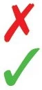 A large red cross with an error mark over a green checkmark indicating a