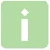 Information icon with a white lowercase letter 'i' and a diamond above on a light green background in a rounded-corner square