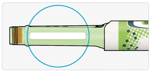 Technical drawing of a cylindrical green medical device with a