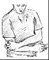 Disegno a tratto di una persona con maglietta che tiene le mani appoggiate sulla parte inferiore dell'addome o sul bacino