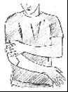 Disegno a tratto di una persona che indica con le mani le zone del braccio e dell'avambraccio per l'applicazione di un farmaco