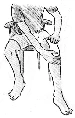 Disegno in bianco e nero di una persona seduta che tiene una fascia o un supporto elastico intorno alla coscia e al ginocchio della gamba destra