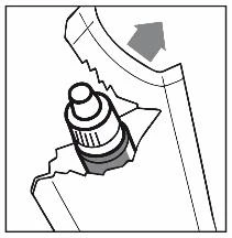 Technical drawing showing a hand removing the protective cap from an injection pen via a directional arrow pointing to the