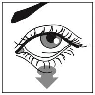 Disegno in bianco e nero di un occhio con una freccia rivolta verso il basso che indica la zona sotto la palpebra inferiore