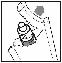 Technical drawing showing how to remove the plastic cap from a medical vial by pulling it upward