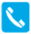Icono blanco de un teléfono inclinado sobre fondo cuadrado azul con esquinas redondeadas